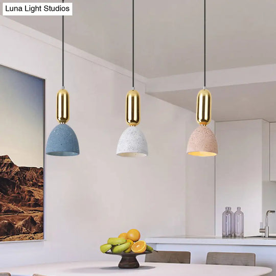 Terrazzo Macaron Dome Pendant Light With 3 White-Pink-Blue Lights - Perfect For Restaurants (Linear