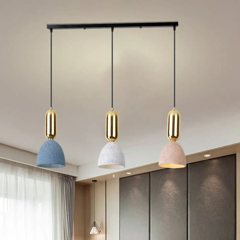 Terrazzo Macaron Dome Pendant Light With 3 White-Pink-Blue Lights - Perfect For Restaurants (Linear