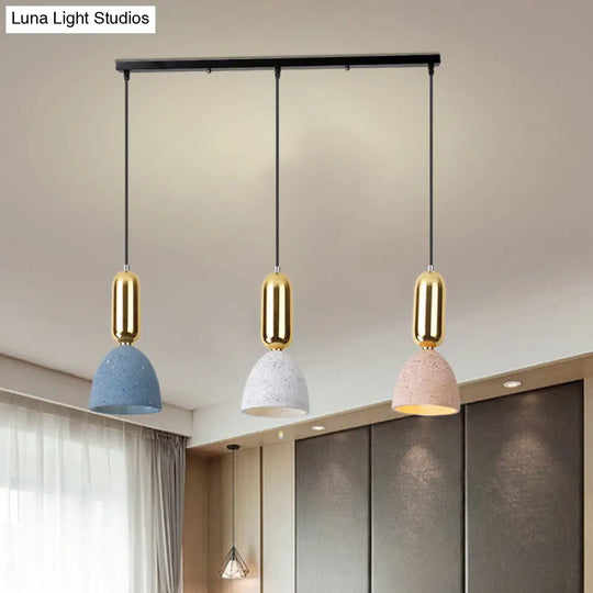 Terrazzo Macaron Dome Pendant Light: 3-Light Cluster Ceiling Lamp In White-Pink-Blue