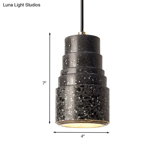 Nordic Terrazzo 1-Light Bedside Pendant Lamp In Black - Tiered Tube Hanging Lighting