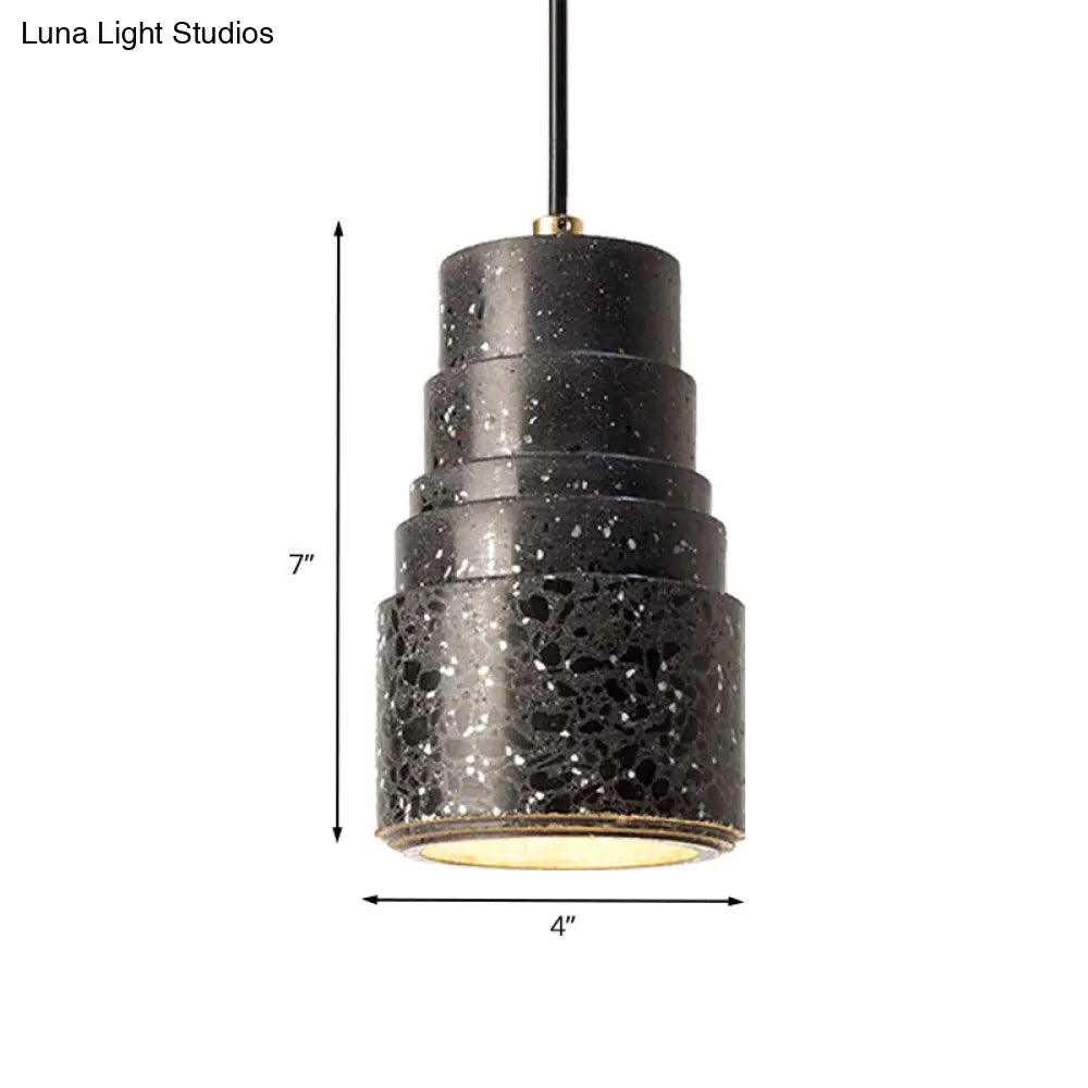 Terrazzo Nordic Tiered Tube Pendant Lamp - 1-Light Bedside Drop Black