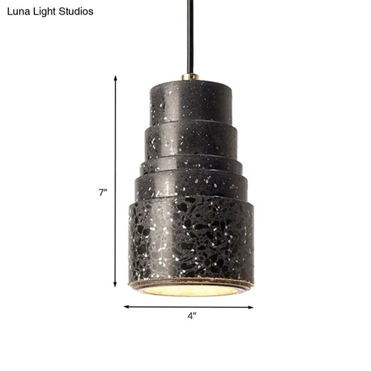 Terrazzo Nordic Tiered Tube Pendant Lamp - 1-Light Bedside Drop Black