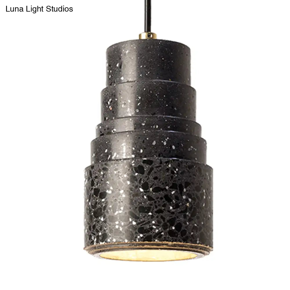 Terrazzo Nordic Tiered Tube Pendant Lamp - 1-Light Bedside Drop Black