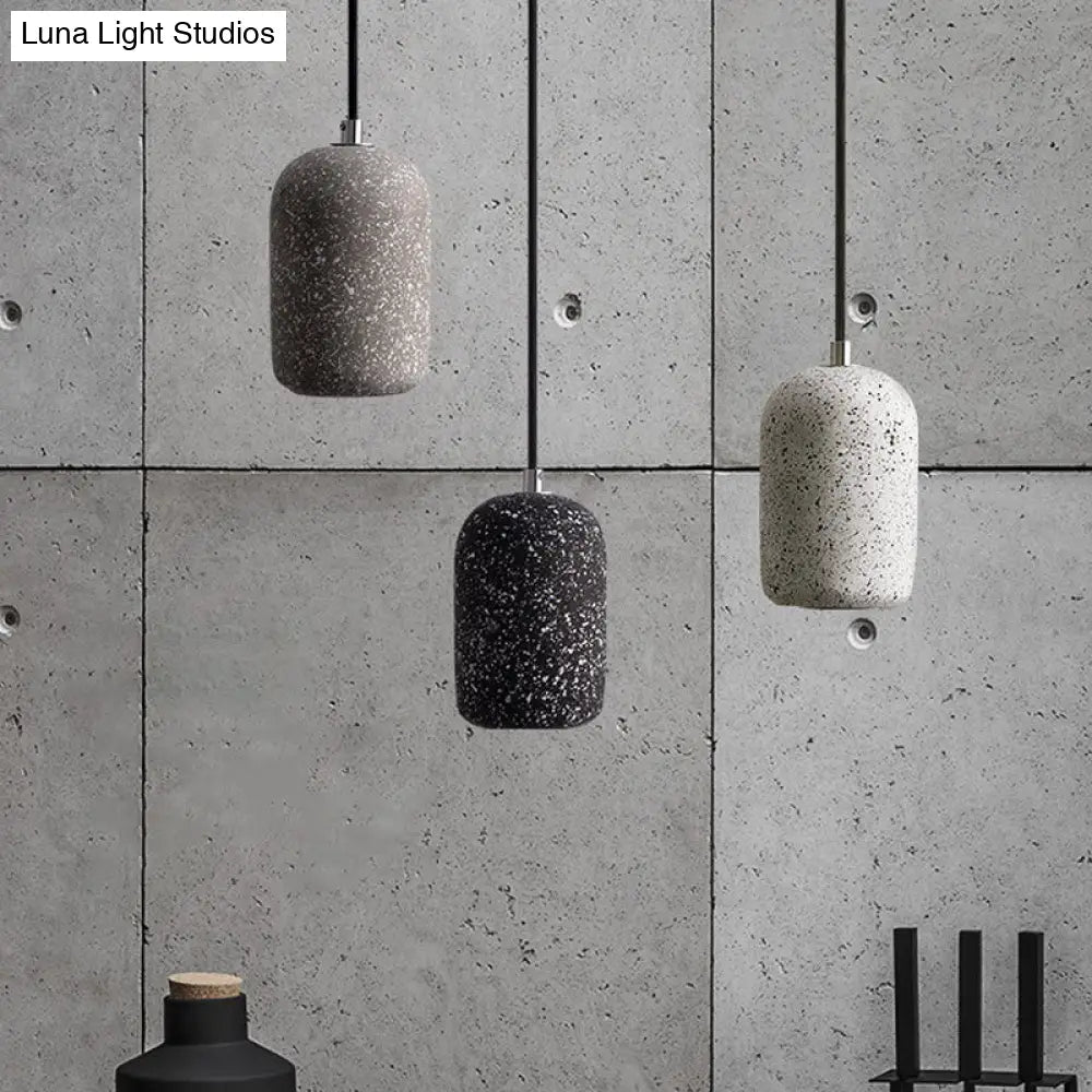 Terrazzo Pendant Lamp - Capsule Shape Led Ceiling Light In Black/Grey/White Warm/White Ambiance