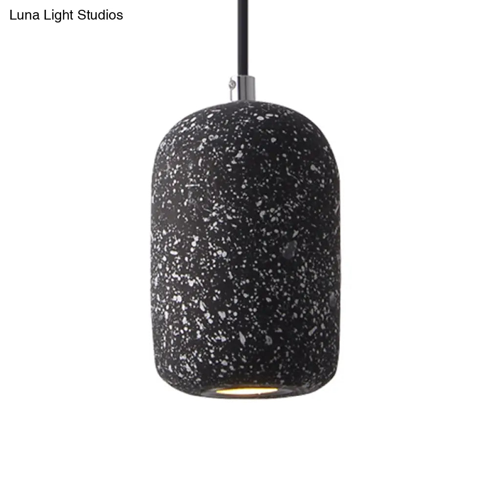 Terrazzo Pendant Lamp - Capsule Shape Led Ceiling Light In Black/Grey/White Warm/White Ambiance