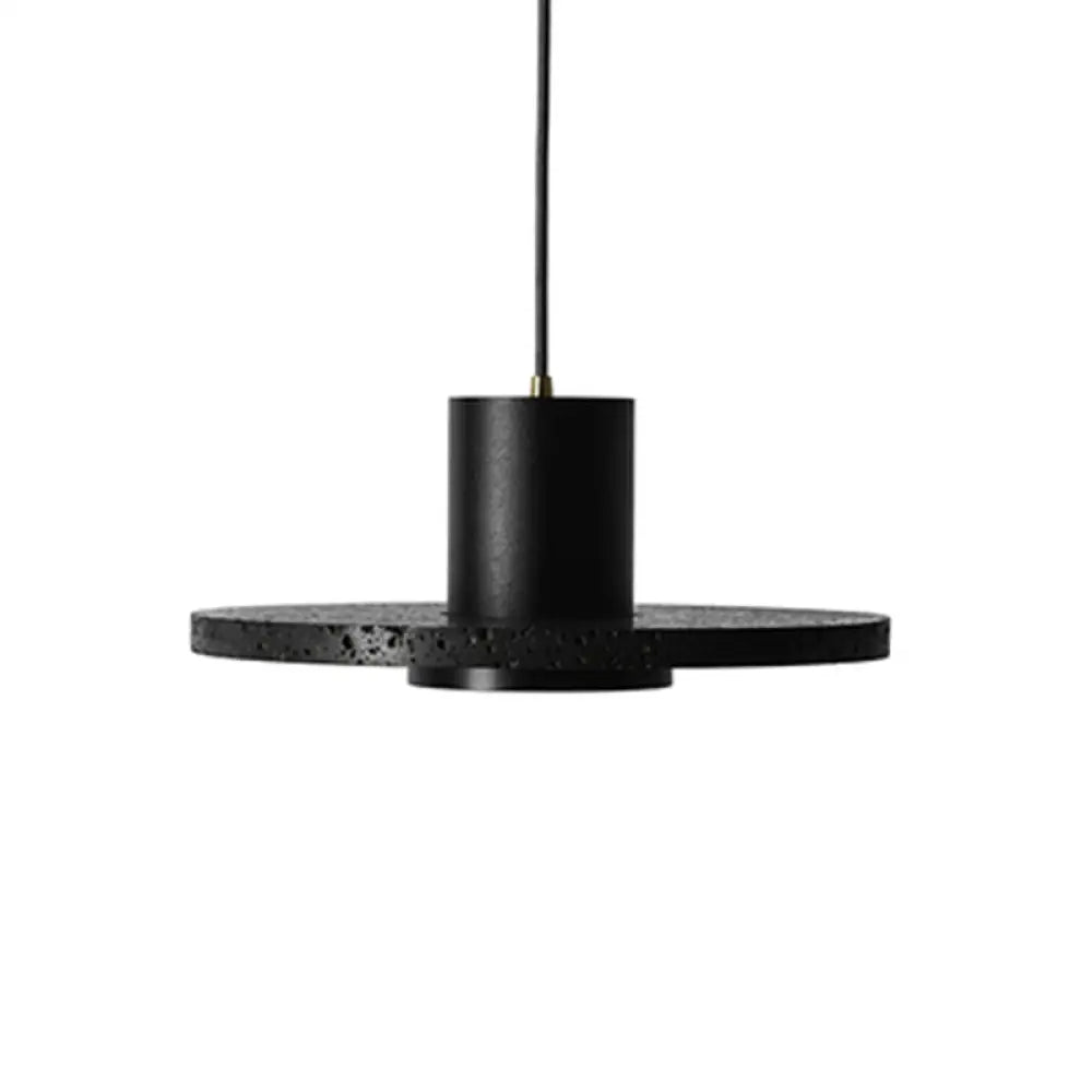 Terrazzo Single-Bulb Black Hat Hanging Lamp - Flat Round Ceiling Lighting With Simplicity / 13’