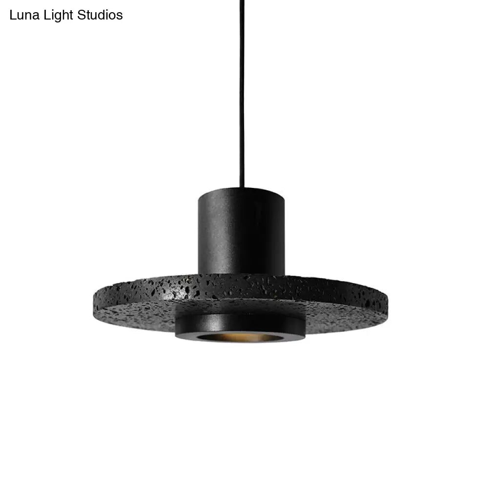 Sleek Terrazzo Single-Bulb Black Hat Pendant Light For Flat Round Ceiling / 11