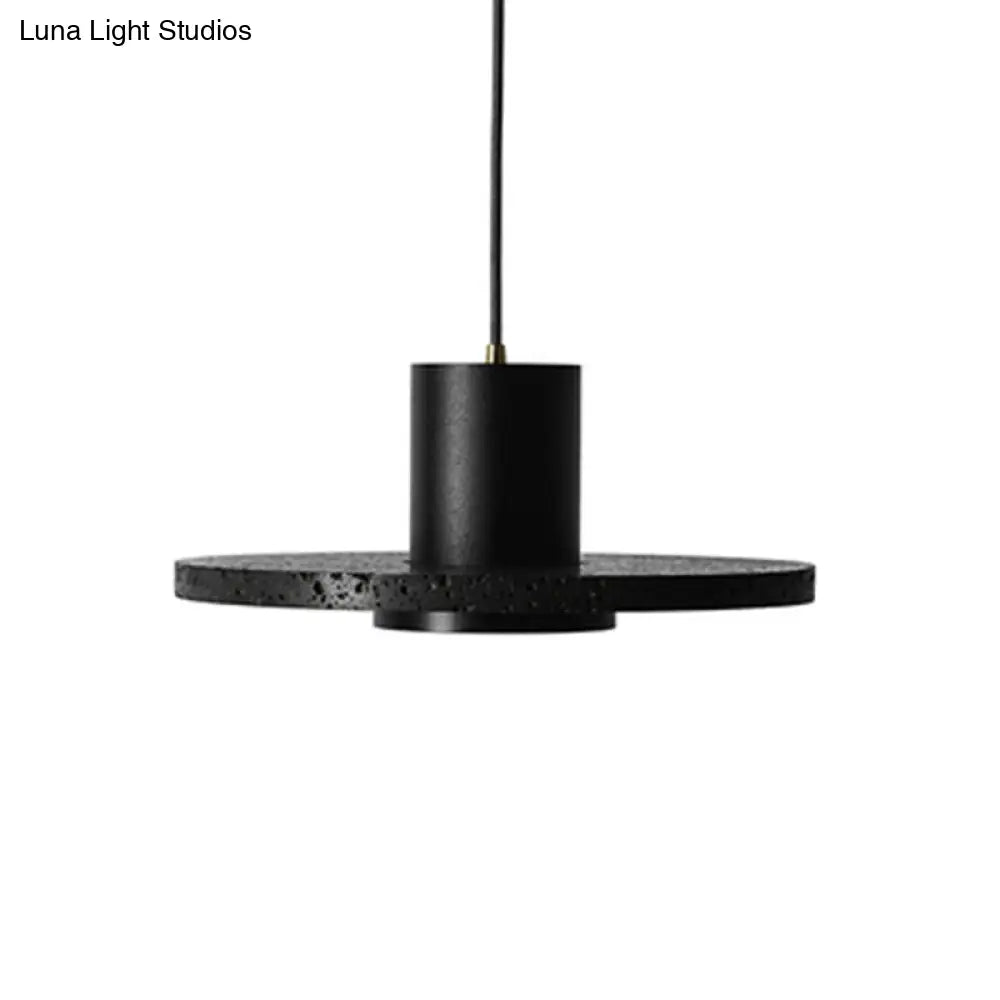 Sleek Terrazzo Single-Bulb Black Hat Pendant Light For Flat Round Ceiling / 13