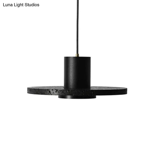 Sleek Terrazzo Single-Bulb Black Hat Pendant Light For Flat Round Ceiling / 13