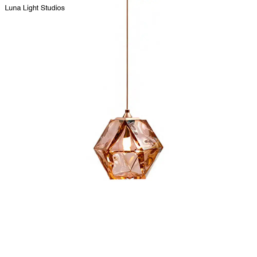 Modern Diamond Suspension Pendant Lamp With Textured White/Amber/Smoke Glass Led Hanging Light