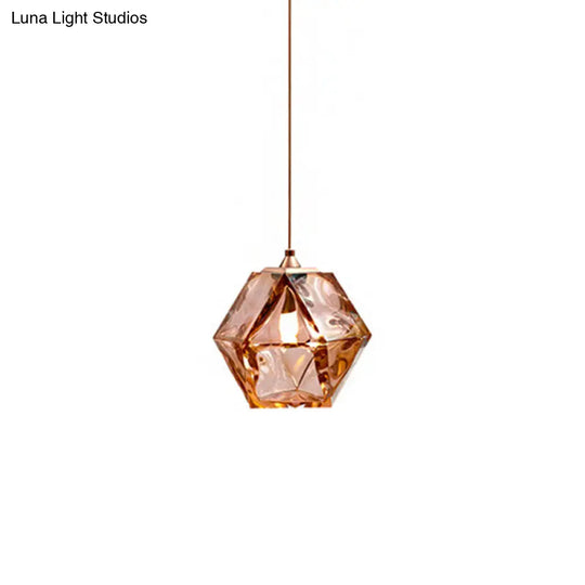 Modern Diamond Suspension Pendant Lamp With Textured White/Amber/Smoke Glass Led Hanging Light