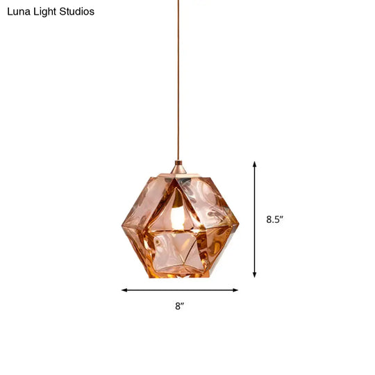 Modern Diamond Suspension Pendant Lamp With Textured White/Amber/Smoke Glass Led Hanging Light