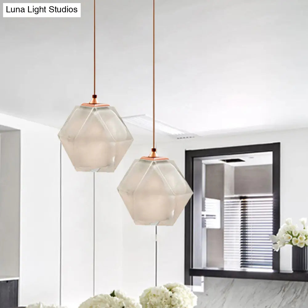 Modern Diamond Suspension Pendant Lamp With Textured White/Amber/Smoke Glass Led Hanging Light