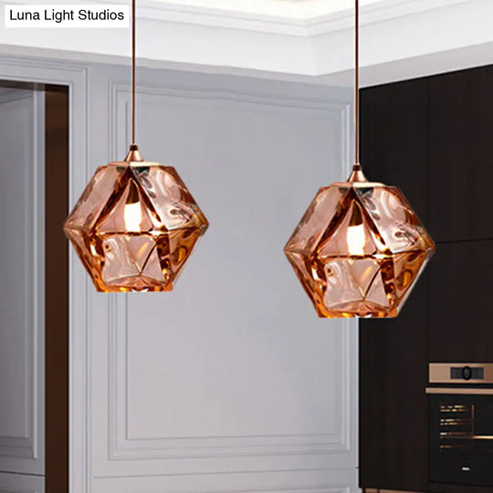 Modern Diamond Suspension Pendant Lamp With Textured White/Amber/Smoke Glass Led Hanging Light