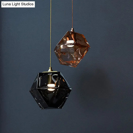 Textured Diamond Suspension Pendant Lamp - White/Amber/Smoke Glass Modern Led Hanging Light For