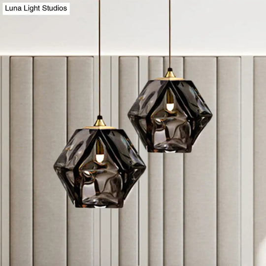 Modern Diamond Suspension Pendant Lamp With Textured White/Amber/Smoke Glass Led Hanging Light