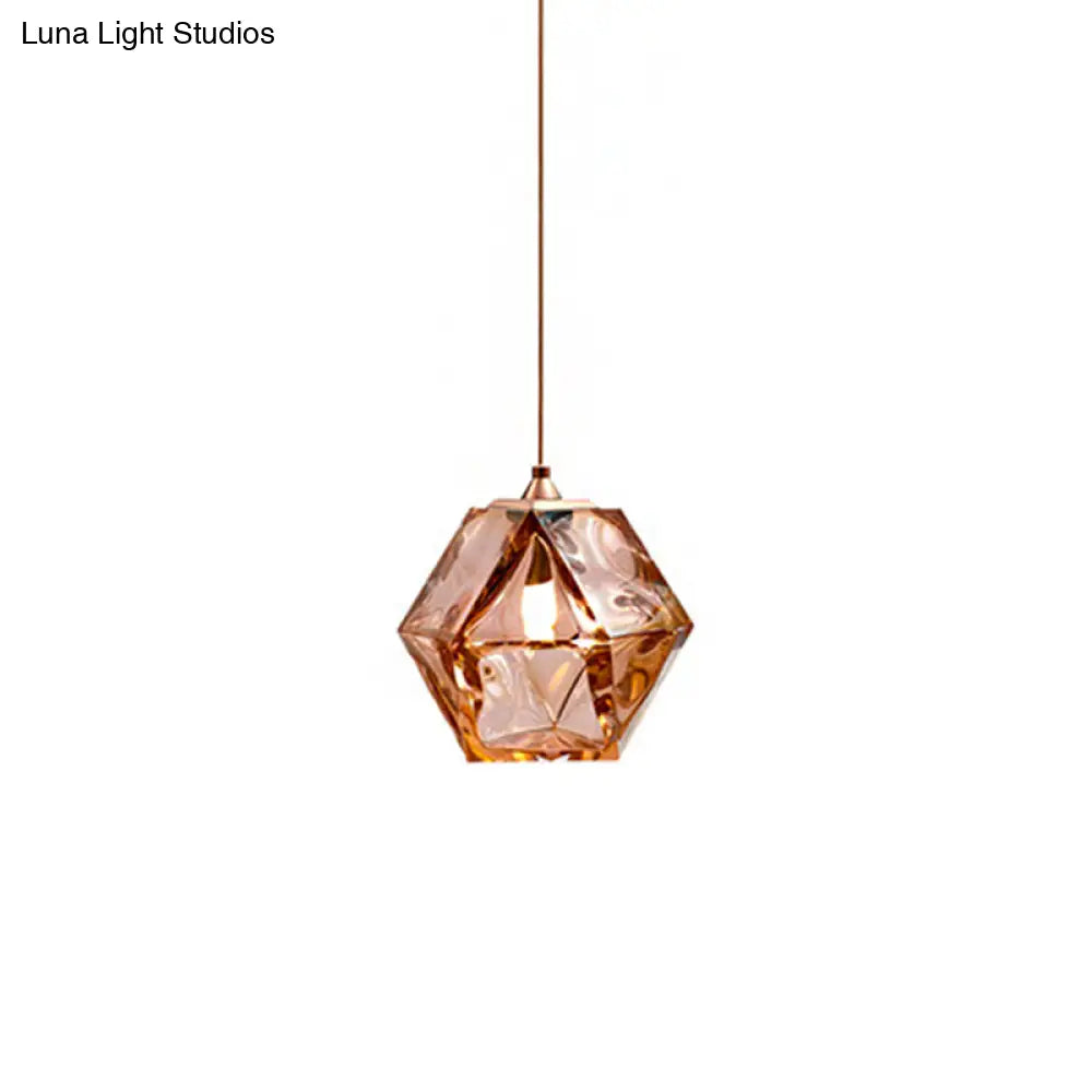 Textured Diamond Suspension Pendant Lamp - White/Amber/Smoke Glass Modern Led Hanging Light For