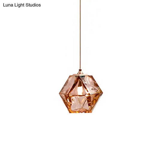 Textured Diamond Suspension Pendant Lamp - White/Amber/Smoke Glass Modern Led Hanging Light For