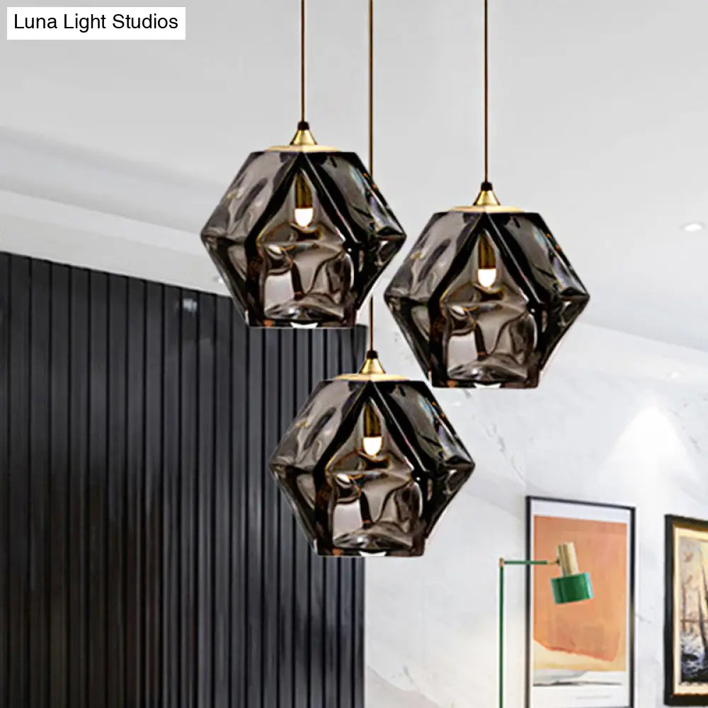 Textured Diamond Suspension Pendant Lamp - White/Amber/Smoke Glass Modern Led Hanging Light For