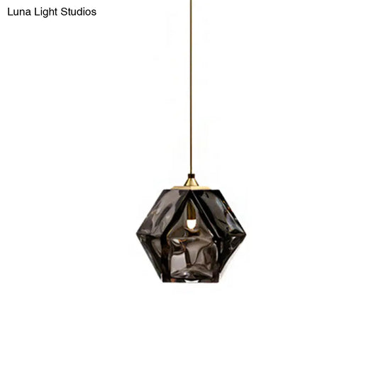 Textured Diamond Suspension Pendant Lamp - White/Amber/Smoke Glass Modern Led Hanging Light For