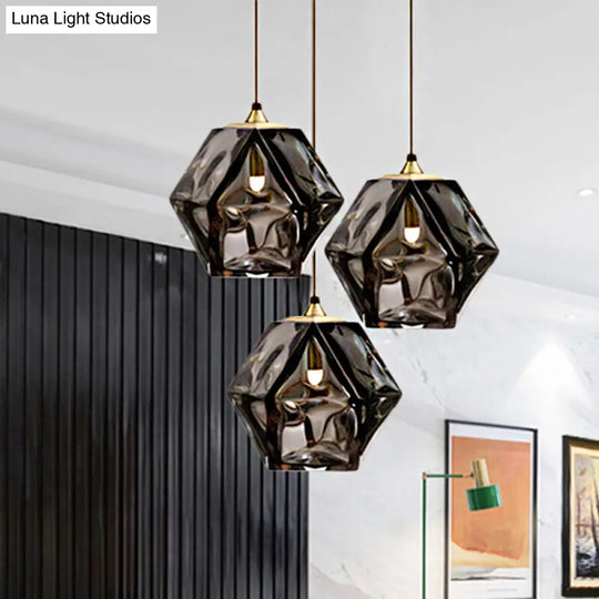 Modern Diamond Suspension Pendant Lamp With Textured White/Amber/Smoke Glass Led Hanging Light