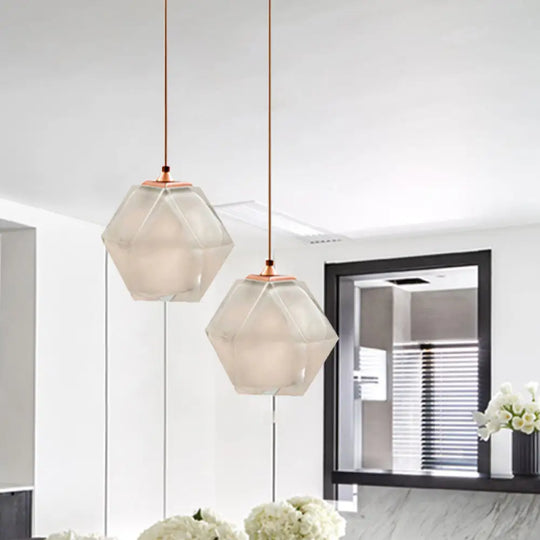 Textured Diamond Suspension Pendant Lamp - White/Amber/Smoke Glass Modern Led Hanging Light For