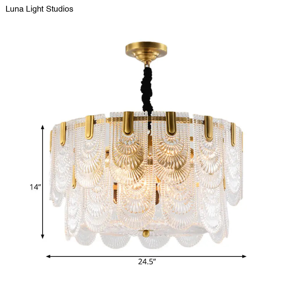 Modern Textured Glass Chandelier With 3-8 Lights In Brass