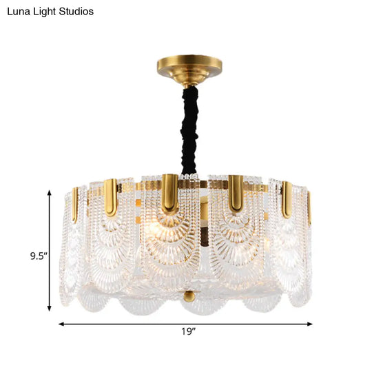 Textured Glass Layered Ceiling Light - Modern Brass Chandelier With 3/8 Lights