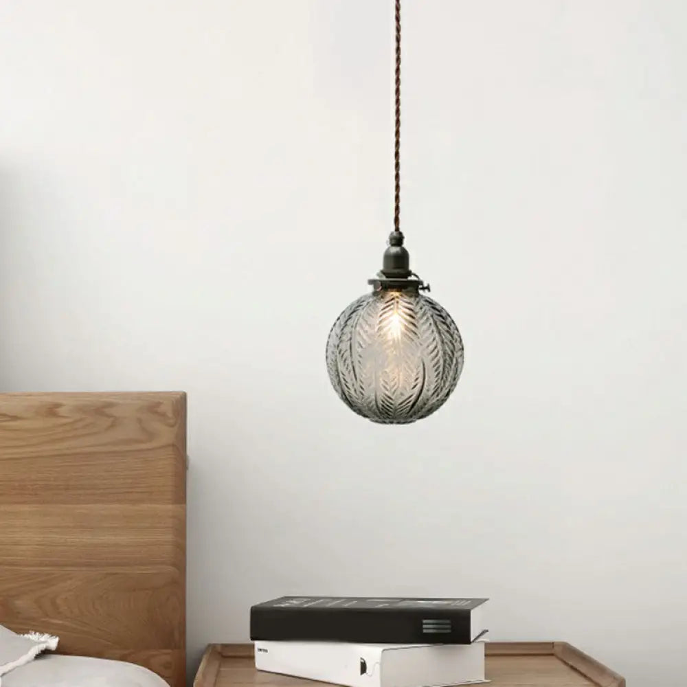 Textured Glass Orb Mini Pendant Light In Nordic Style With Black Hanging Cord For Bedroom