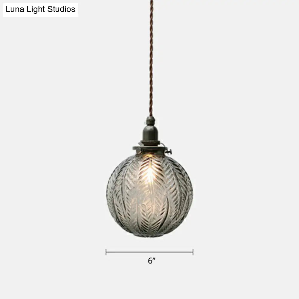 Textured Glass Orb Mini Pendant Light In Nordic Style With Black Hanging Cord For Bedroom