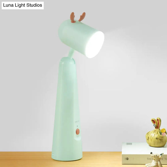 Kids Adjustable Led Desk Lamp - Antler Design Plastic Construction White/Green Green