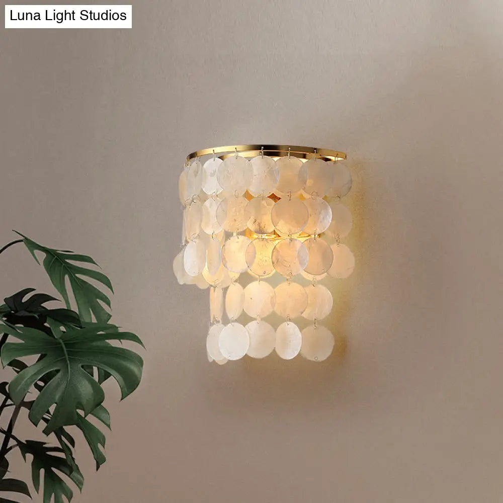 Tiered Circle Shell Wall Sconce With Rural Charm - 1 Light