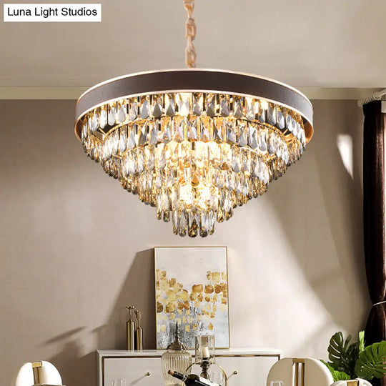 Tiered Crystal Block Chandelier - Black-Gold Pendant Light Fixture With 9/12 Lights