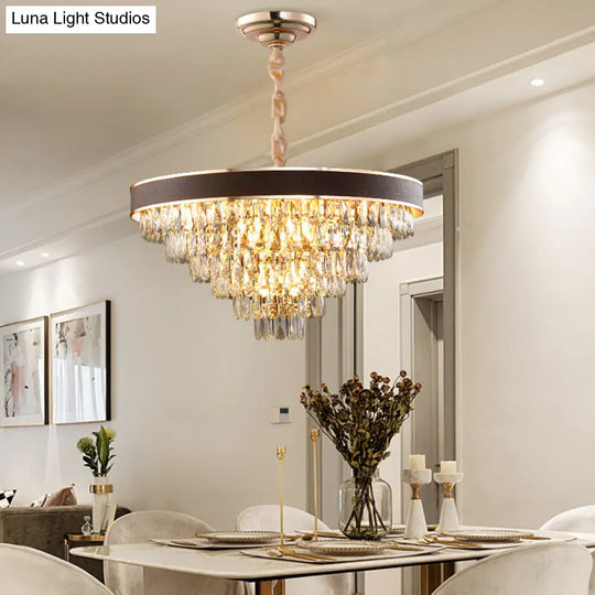 Crystal Block Chandelier Pendant Light - Tiered 9/12 Lights Black-Gold Wide 19.5/23.5 / 23.5