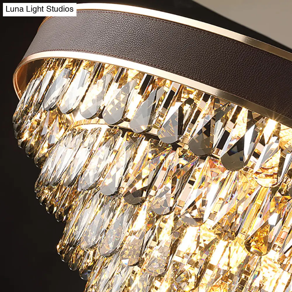 Tiered Crystal Block Chandelier - Black-Gold Pendant Light Fixture With 9/12 Lights