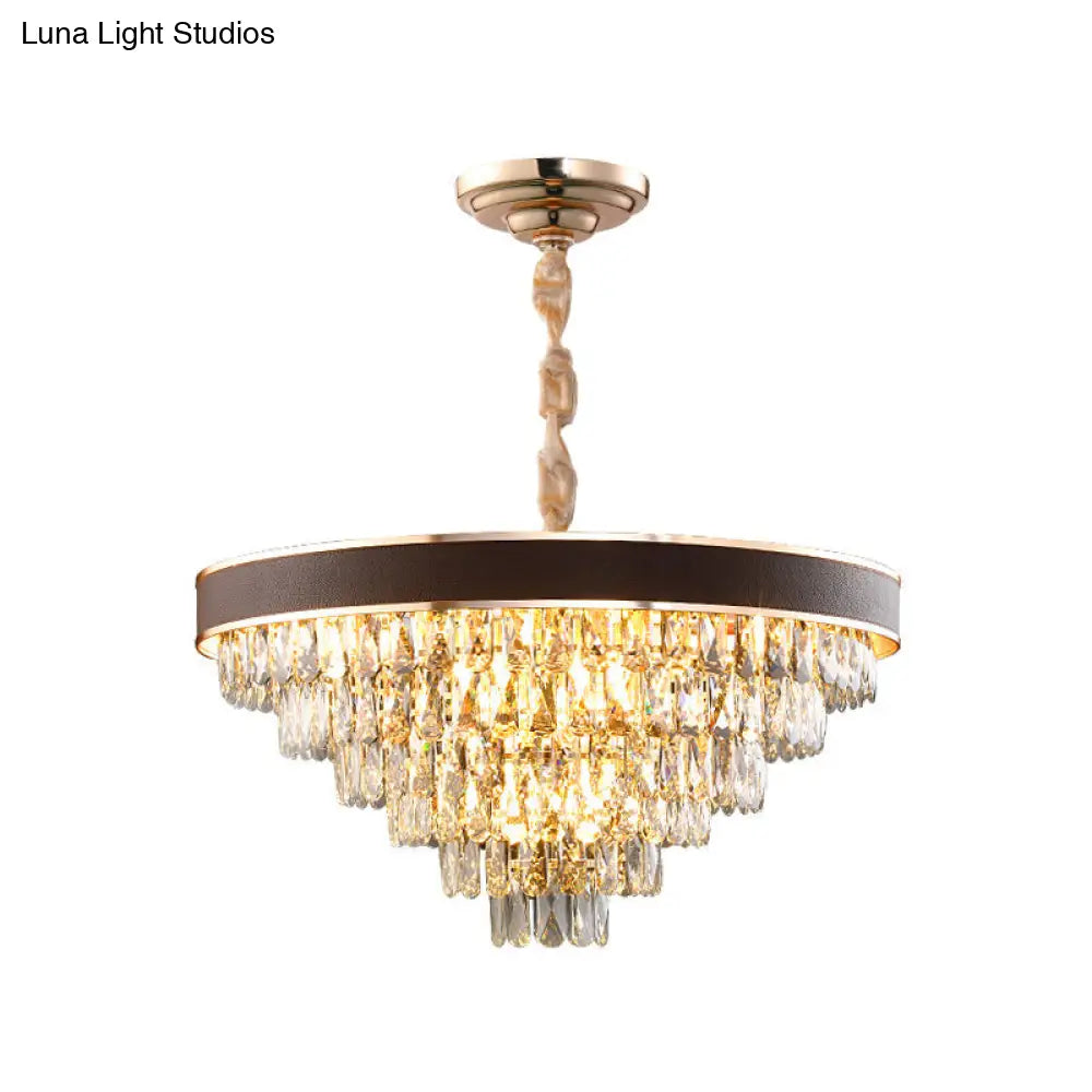 Crystal Block Chandelier Pendant Light - Tiered 9/12 Lights Black-Gold Wide 19.5/23.5