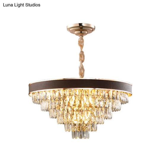 Tiered Crystal Block Chandelier - Black-Gold Pendant Light Fixture With 9/12 Lights