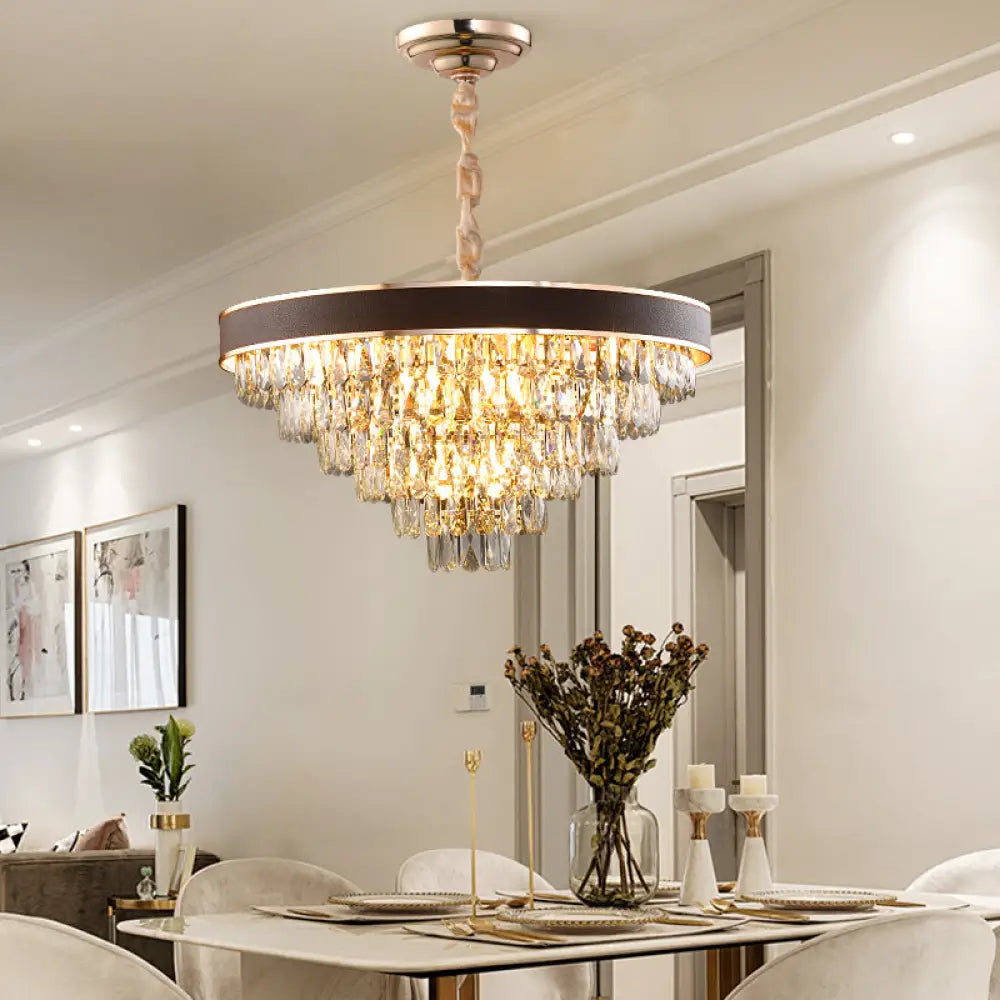 Tiered Crystal Block Chandelier - Black-Gold Pendant Light Fixture With 9/12 Lights