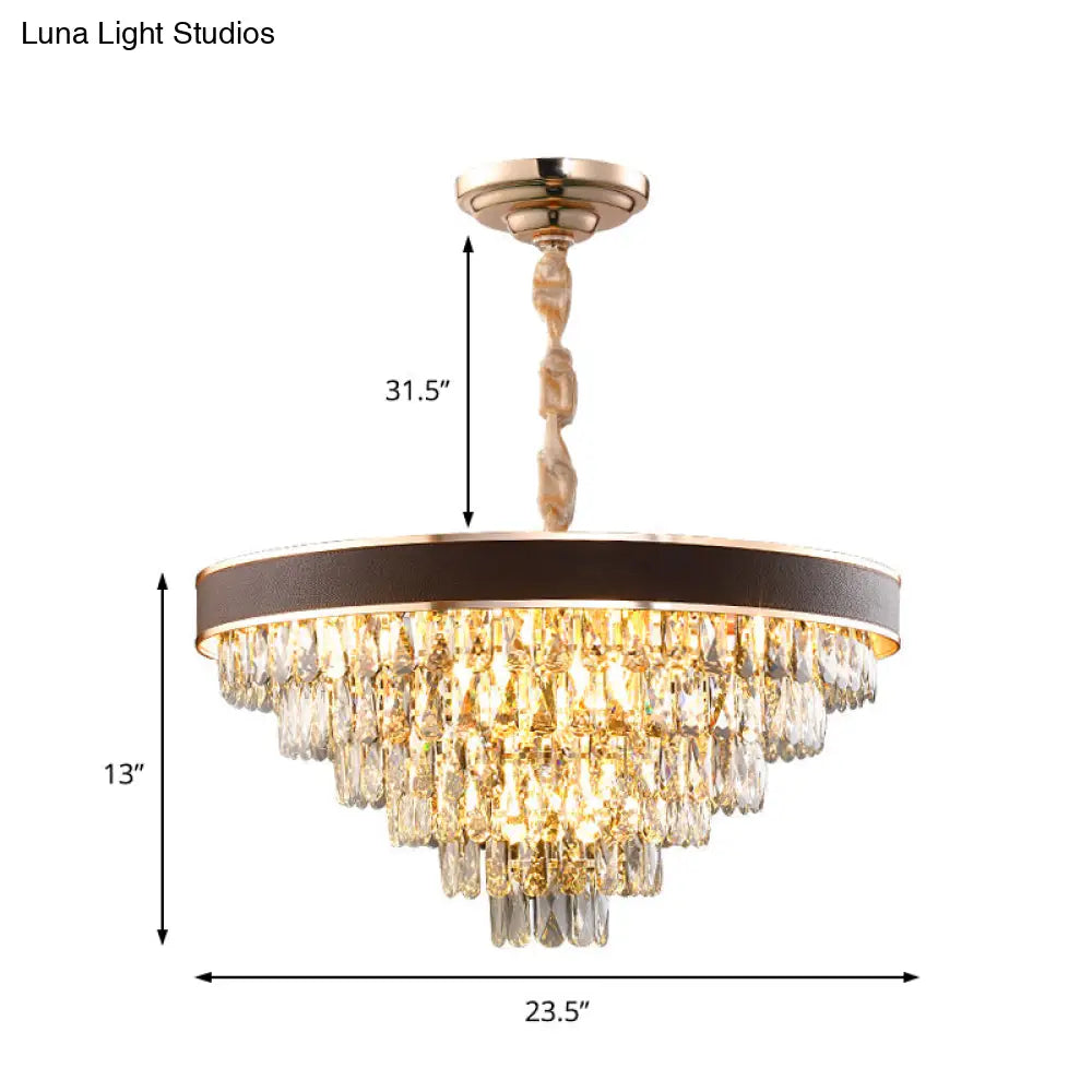 Tiered Crystal Block Chandelier - Black-Gold Pendant Light Fixture With 9/12 Lights