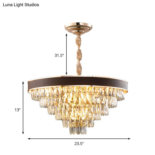 Crystal Block Chandelier Pendant Light - Tiered 9/12 Lights Black-Gold Wide 19.5/23.5