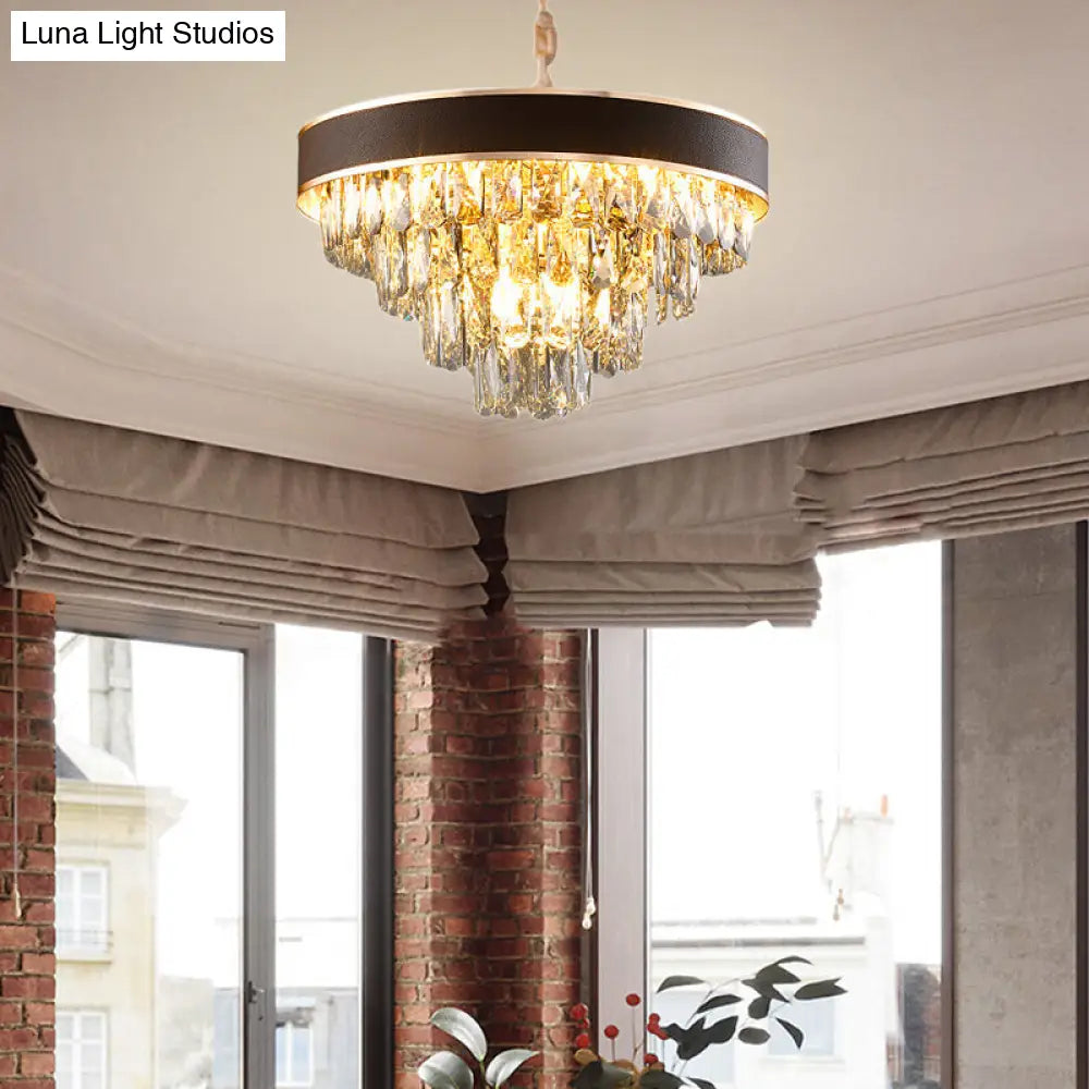 Crystal Block Chandelier Pendant Light - Tiered 9/12 Lights Black-Gold Wide 19.5/23.5 / 19.5