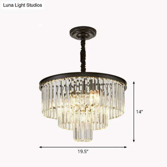 Tiered Crystal Chandelier With Six Bulbs - Perfect For Living Room Pendant Light Black