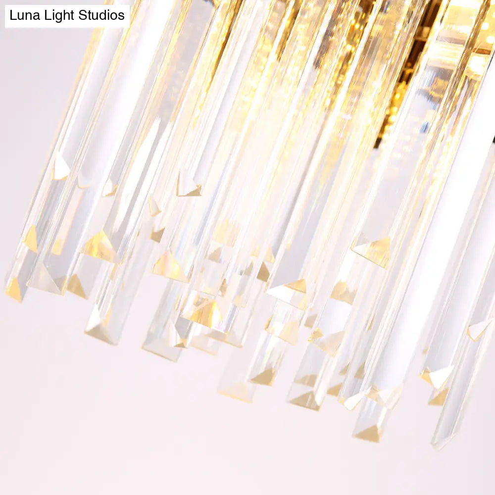 Tiered Pendant Light With Crystal Block In Chrome/Gold - Modern Metal Ceiling Lighting (3 Lights)