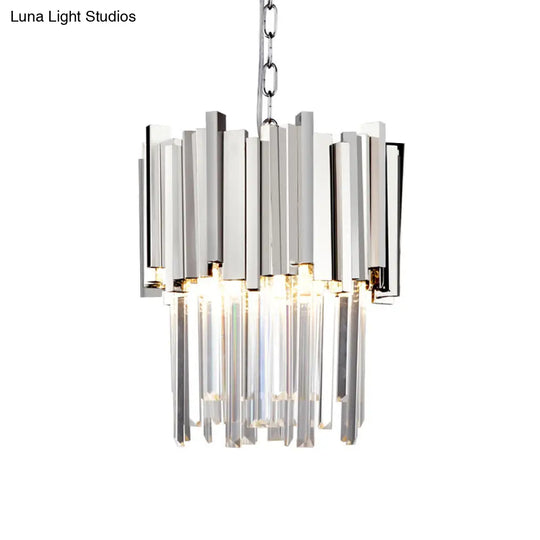 Modern Tiered Pendant Light With Crystal Blocks In Chrome/Gold - 3-Light Metal Hanging Ceiling