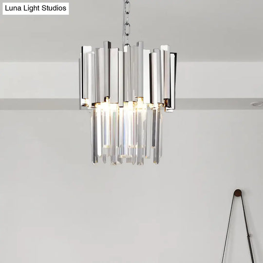 Modern Tiered Pendant Light With Crystal Blocks In Chrome/Gold - 3-Light Metal Hanging Ceiling