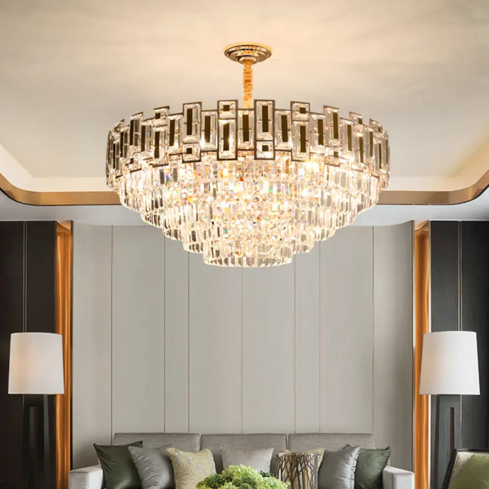 Tiered Tapered Chandelier: Modern Clear Crystal Prism Ceiling Light For Living Room / 23.5