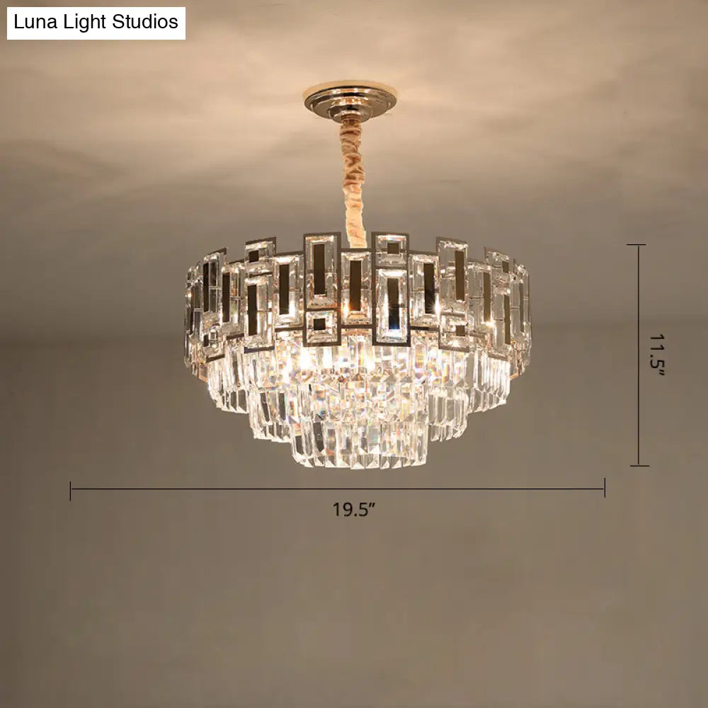 Tiered Tapered Chandelier: Modern Clear Crystal Prism Ceiling Light For Living Room