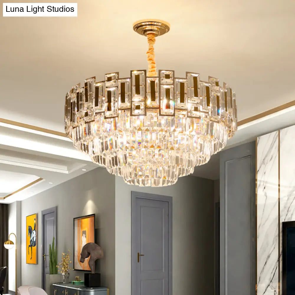 Tiered Tapered Chandelier: Modern Clear Crystal Prism Ceiling Light For Living Room