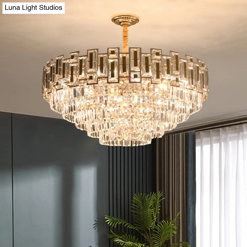 Tiered Tapered Chandelier: Modern Clear Crystal Prism Ceiling Light For Living Room