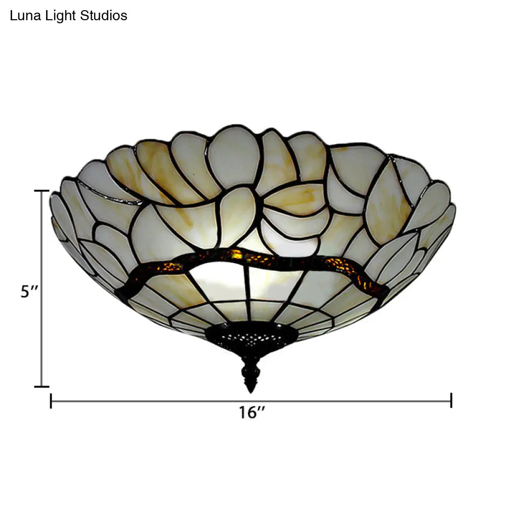 Tiffany 2 - Light Bedroom Ceiling Flush Mount - Art Glass Dome Shade 8’ H X 16’ D White Fixture